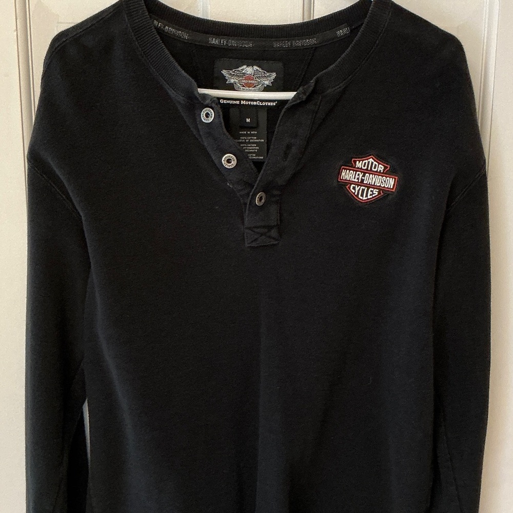 Harley-Davidson Black Henley Shirt with Logo